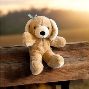 Vintage TB Trading Plush Brown Puppy Dog Blue Bow 8” RARE HTF Stuffed Animal